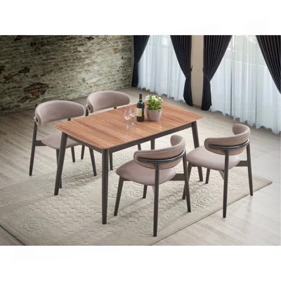 Lanae Natural & Black Finish 5 Pcs Dining Room Set | Wayfair North America