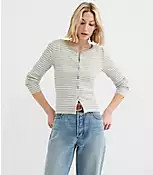 Striped Scalloped Ribbed Cardigan | LOFT