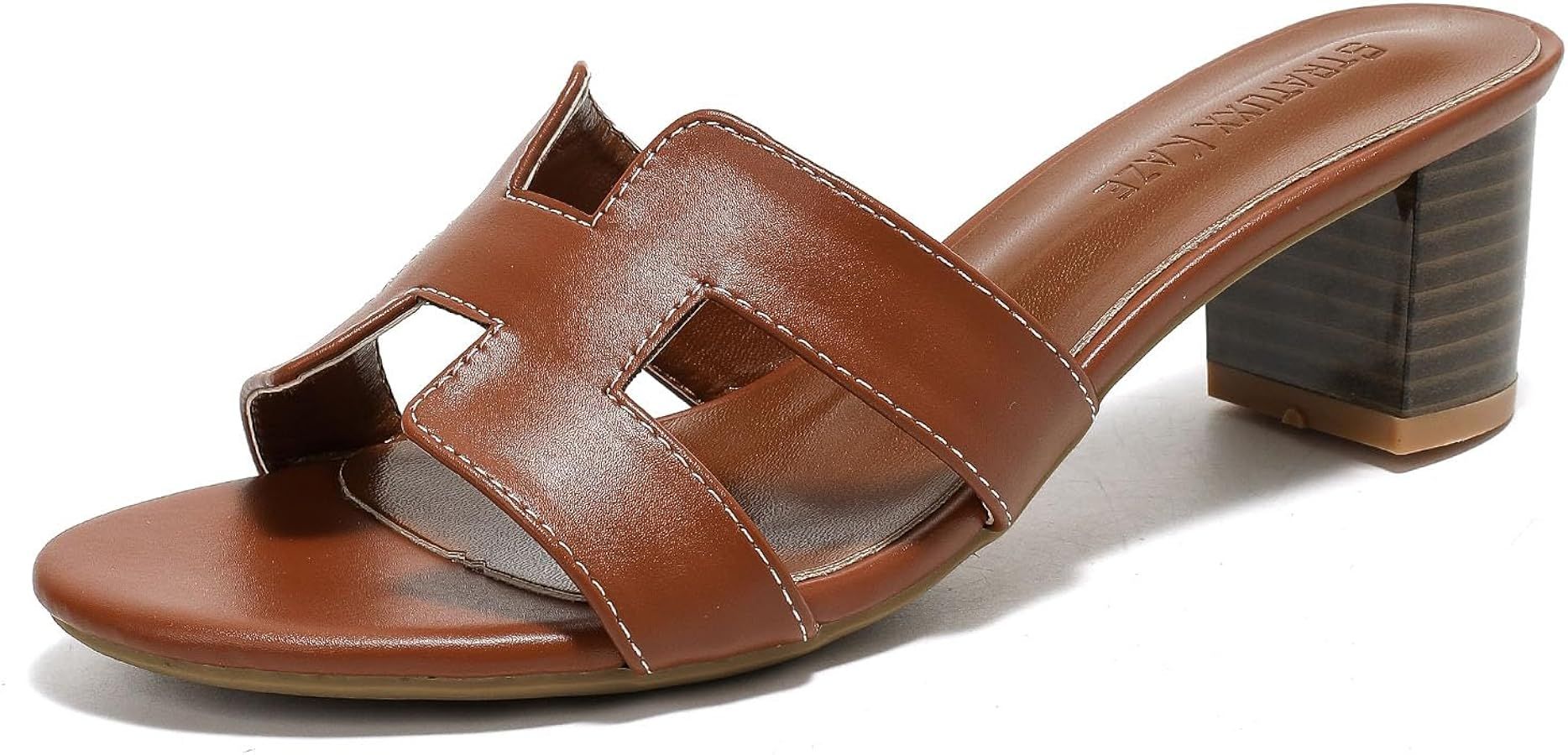 Stratuxx Kaze Women's Round Open Toe Heeled Sandals Slip on Chunky Heels Summer Dressy Shoes Size... | Amazon (US)