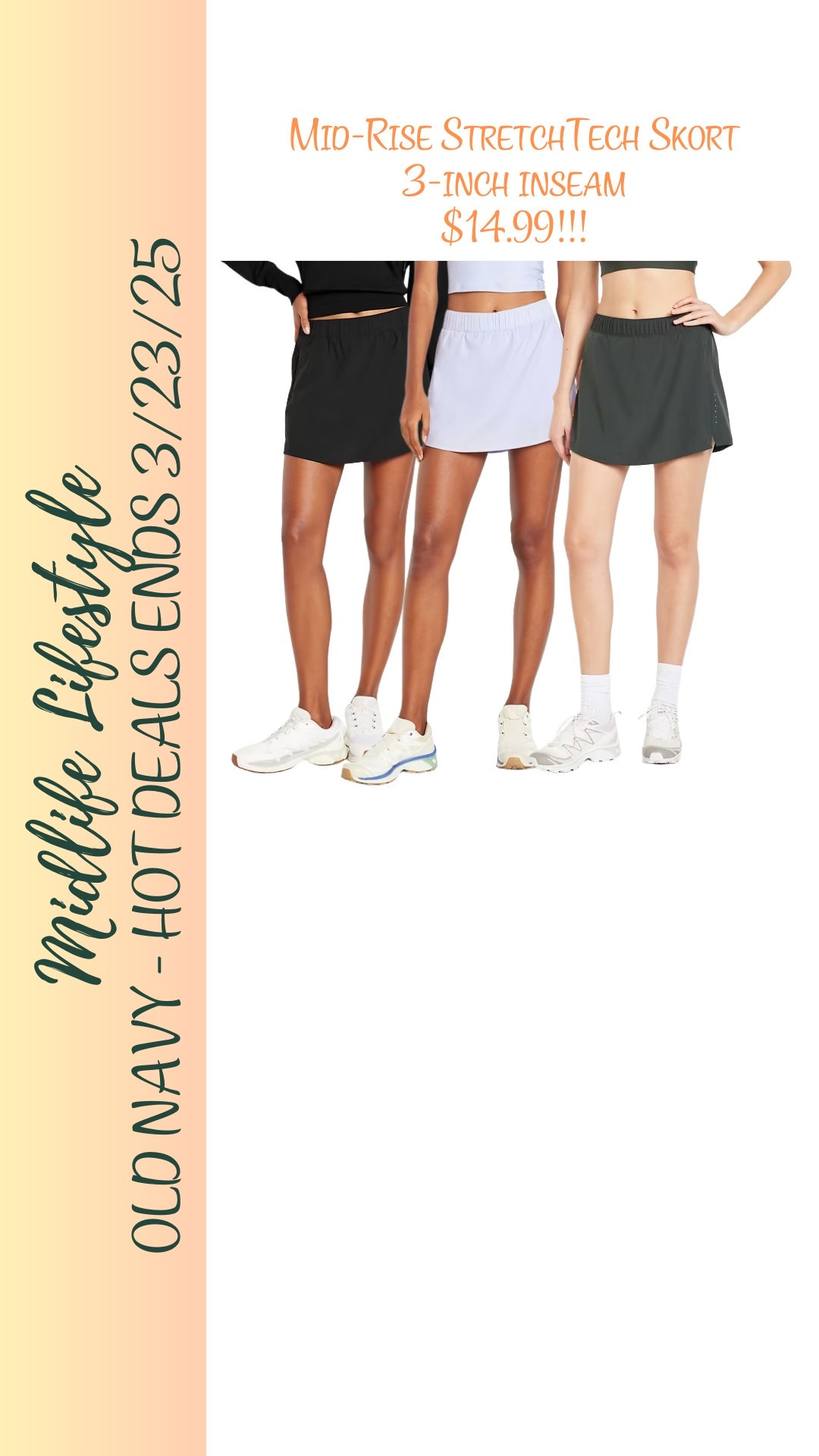 Sporty meets stylish in the Old Navy Mid-Rise StretchTech Skort—3-inch inseam, now just $14.99 through 3/23/25! 💙⛳ 

Perfect for active days or casual outings. 

Don’t miss out! 

#OldNavy #SkortStyle #Sale

#LTKActive #LTKSaleAlert