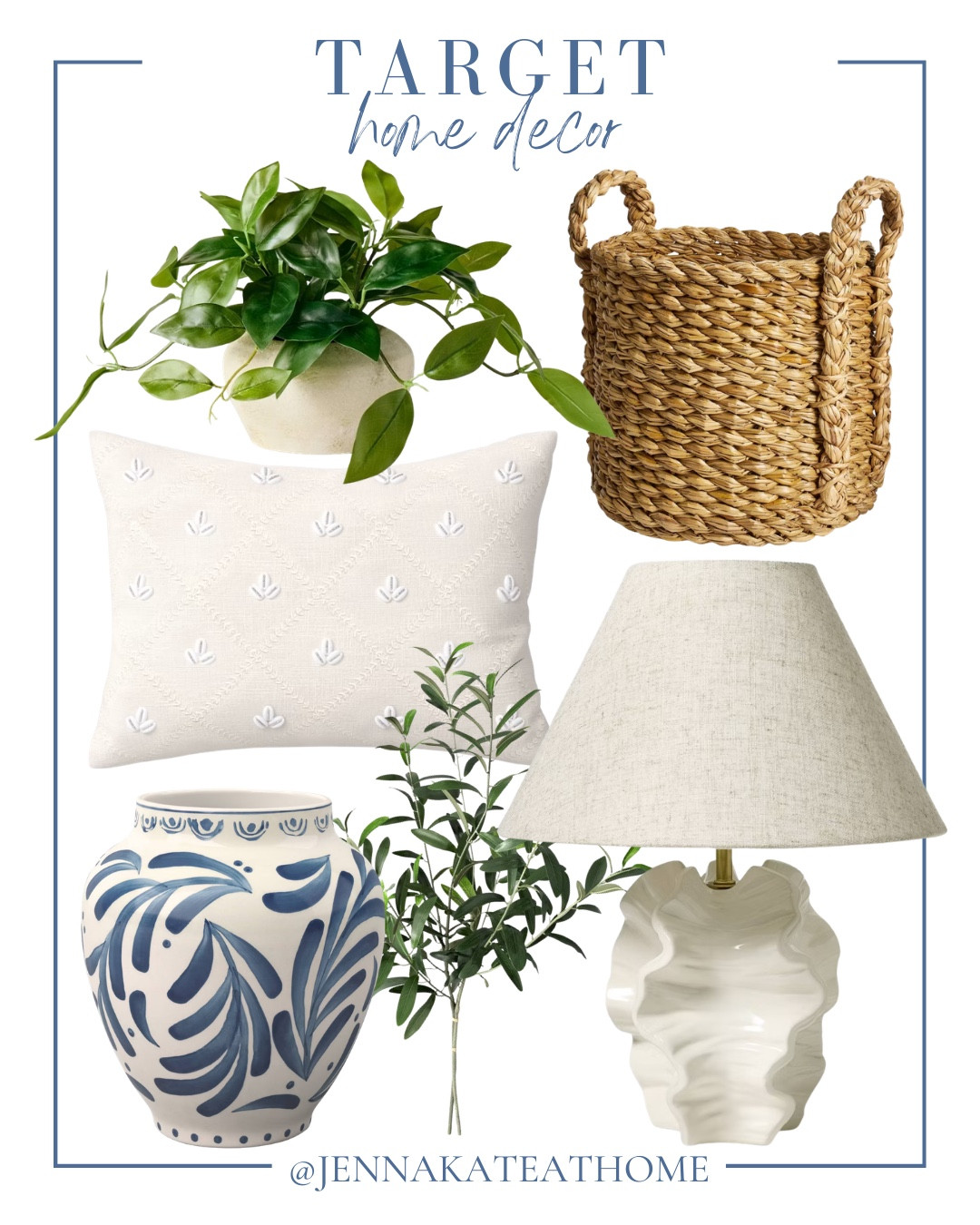 Target home decor includes table lamp, vase, greenery stems, throw pillow, faux plants, and decorative basket.

Home decor, home accents, coastal decor, coastal home 

#LTKSeasonal #LTKHome #LTKvlog
