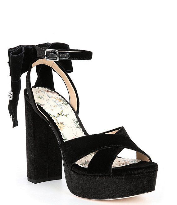 x Nicola Bathie Lila Velvet Bow Detail Platform Dress Sandals | Dillards