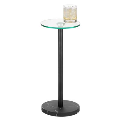 mDesign Metal Glass Top Round Accent Side/End Drink Table - 9.5 x 9.5 x 22.02, Clear/Matte Black/ Black Marble | Target