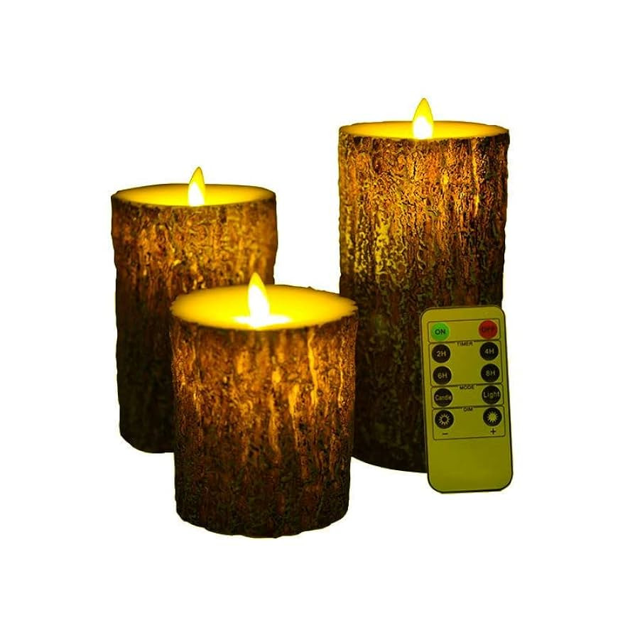NICEME LED Pine Bark Flameless Candles with Remote Timer Set of 3 Real Wax Battery Operated Candl... | Amazon (US)