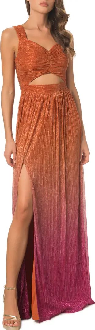 Meredith Metallic Ombré Cutout Plissé Gown | Nordstrom