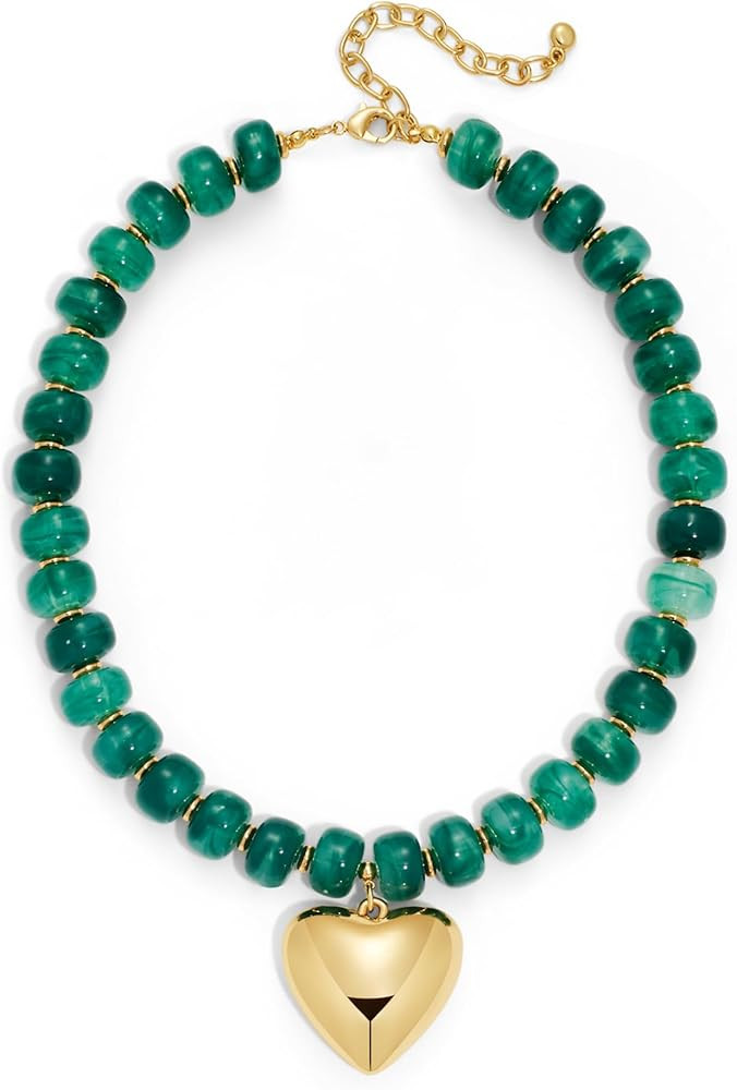 WOWORAMA Chunky Heart Necklaces for Women Colorful Resin Beaded Choker Necklace Gold Puffy Heart ... | Amazon (US)