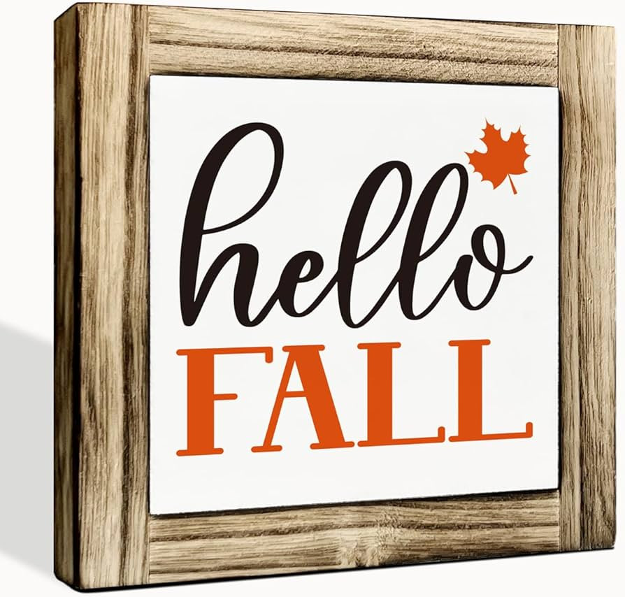 Hello Fall Sign, Fall Wood Sign, Rustic Wooden Tabletop Decor Sign, Hello Fall Wooden Block Sign ... | Amazon (US)