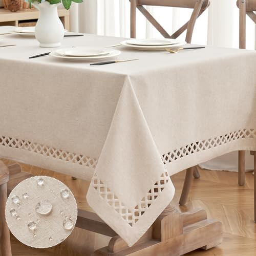 MIULEE Natural Thick Polyester Linen Rectangle Tablecloth Decorative Cutouts Waterproof Stain Res... | Amazon (US)