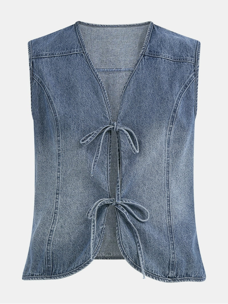 No Boundaries Women's Denim Vest, 2X-3XL, Medium Blue, Cotton | Walmart (US)