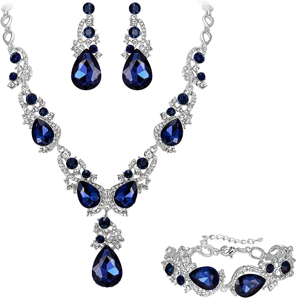 BriLove Wedding Bridal Jewelry for Women Multi Teardrop Cluster Crystal Statement Necklace Dangle... | Amazon (US)