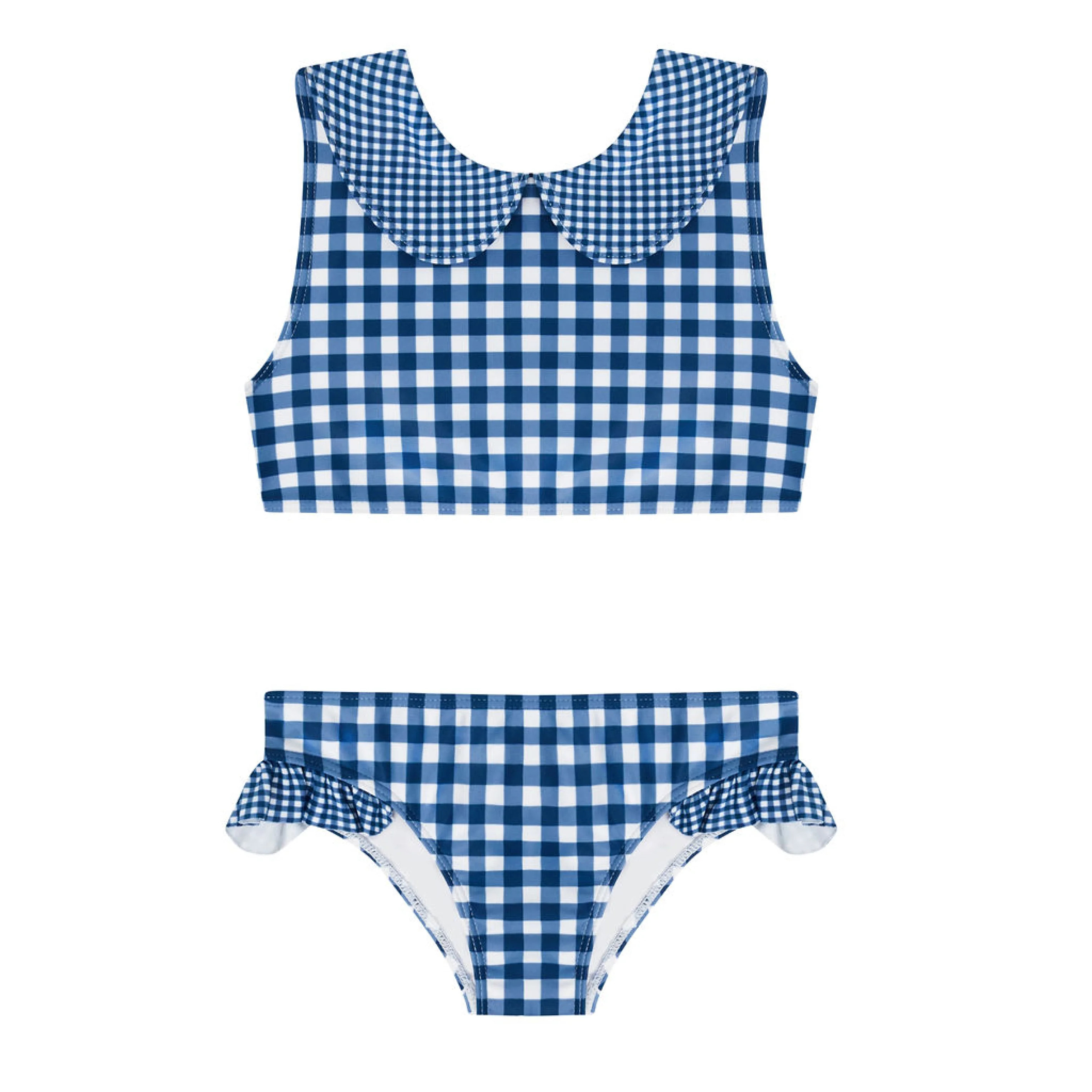 girls navy picnic gingham sailor bikini | Minnow