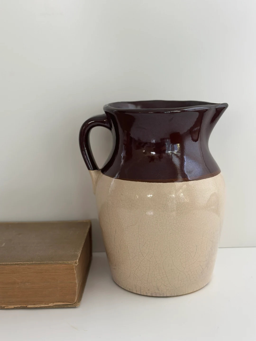 Vintage Brown Dipped Stoneware Pitcher Beige & Brown Pottery - Etsy | Etsy (US)