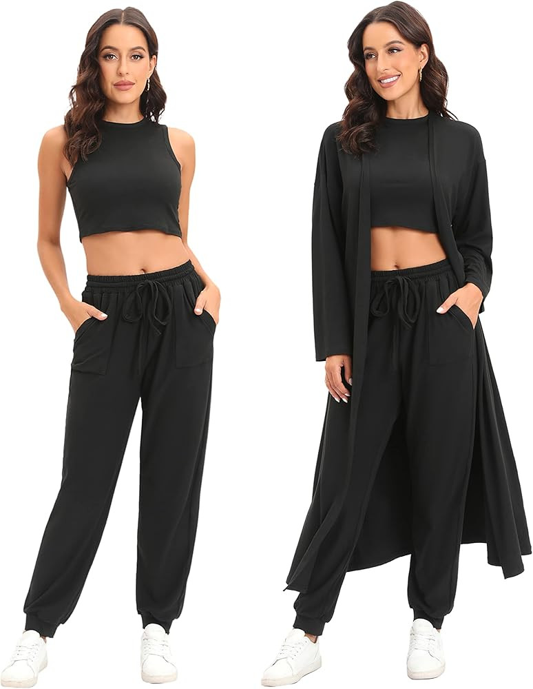 ELQUCHOU Women Soft Pajamas Loungewear Knit Set Sweatsuits Sleepwear Travel Pj Sets | Amazon (US)