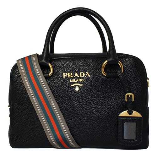 Prada Black Leather Stripe Strap Satchel Handbag | Amazon (US)