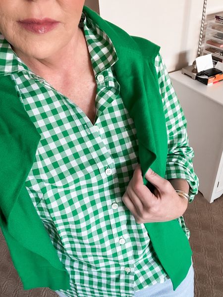 Masters party green outfit idea. Gingham shirt and thin sweater. Both size M. 

#LTKfindsunder50 #LTKSeasonal #LTKsalealert
