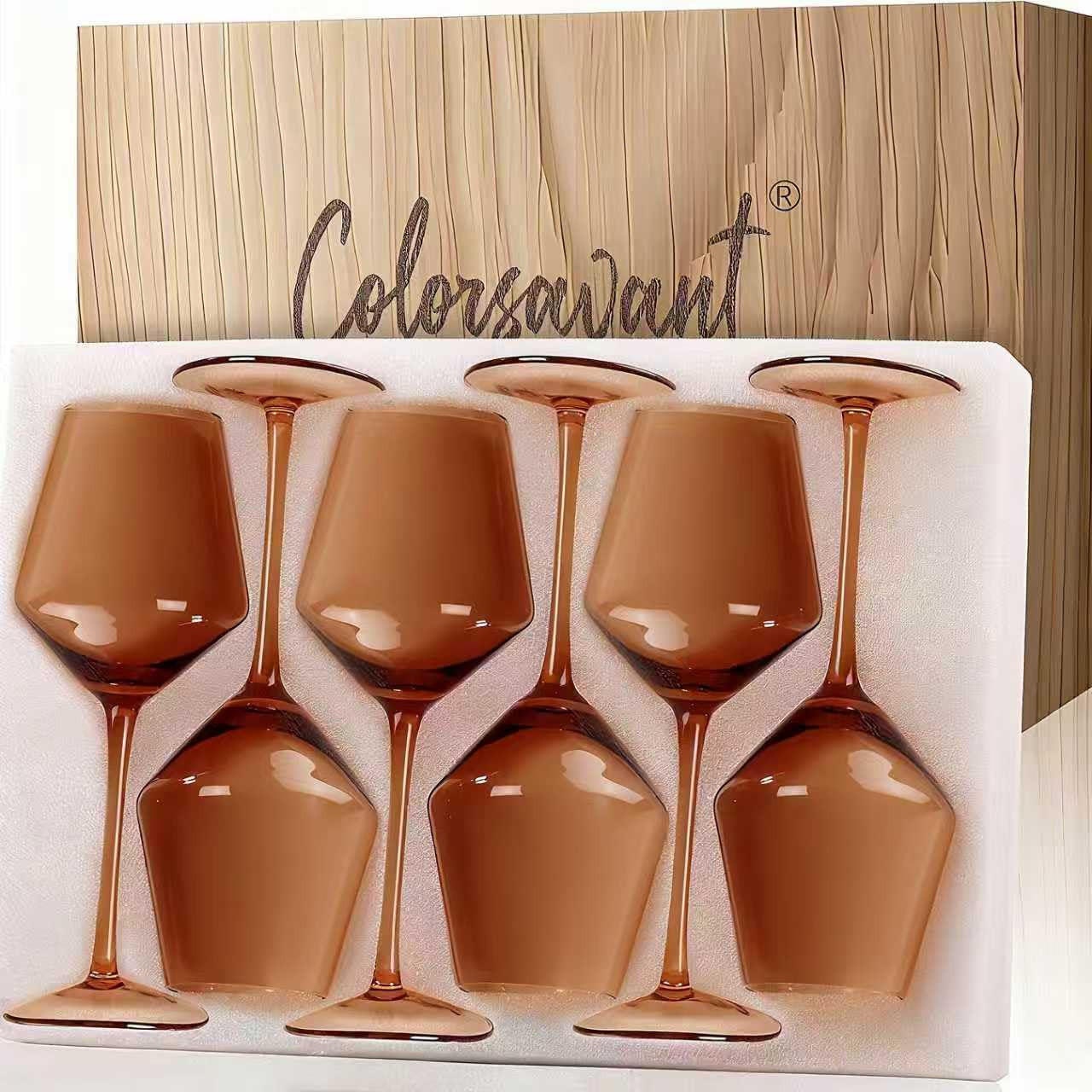 Brown Wine Glasses Set 6-16oz Long Stem-African American Wine Glasses - Hand Blown Amber Stemware... | Amazon (US)