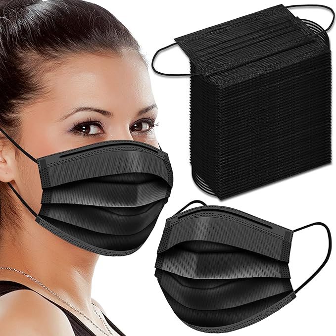 Black Disposable Face Masks, 100pcs Face Masks Disposable Masks | Amazon (US)