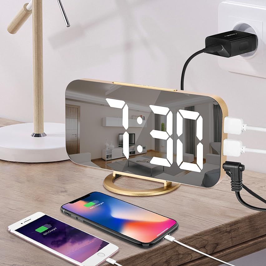 Alarm Clock for Bedroom,LED and Mirror Digital Clock Large Display,with Dual USB Charger Ports,Auto  | Amazon (US)
