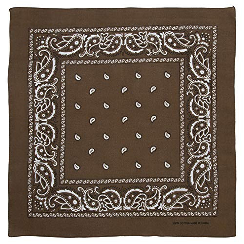 Large 100% Cotton Paisley Bandanas (22 inch x 22 inch) - Brown Single Piece 22x22 - Use For Handkerchief, Headband, Cowboy Party, Wristband, Head Scarf - Double Sided Print | Amazon (US)