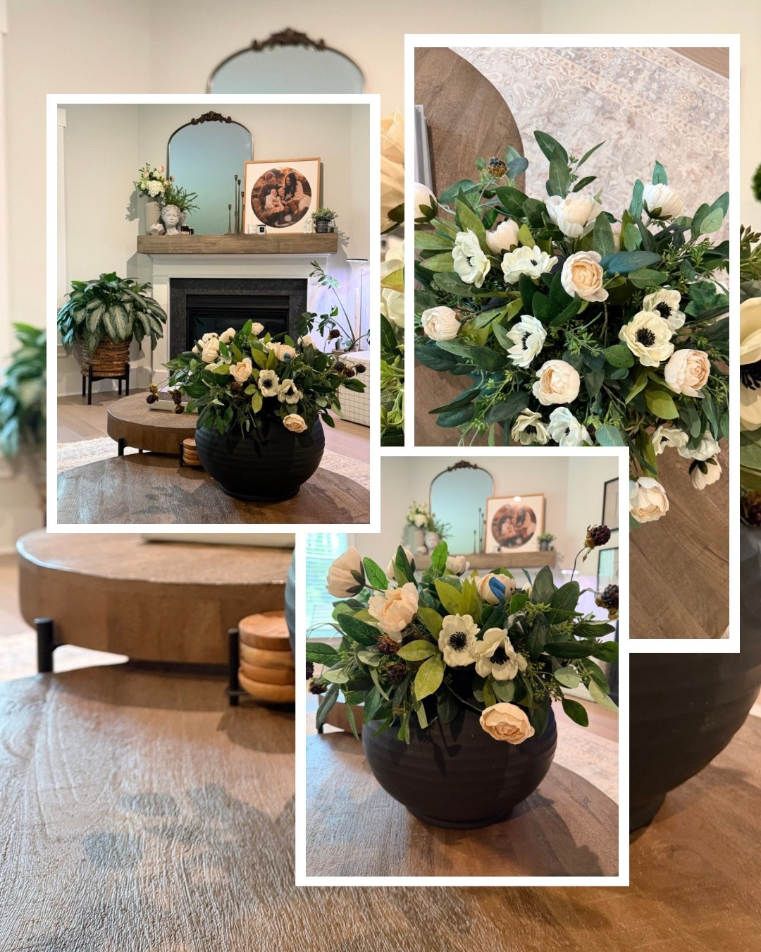 My favorite faux floral arrangement. 4 of the berry stems, 12 of the Anemone stems, 3 of the peony stems and fill in with the Amazon green stems.