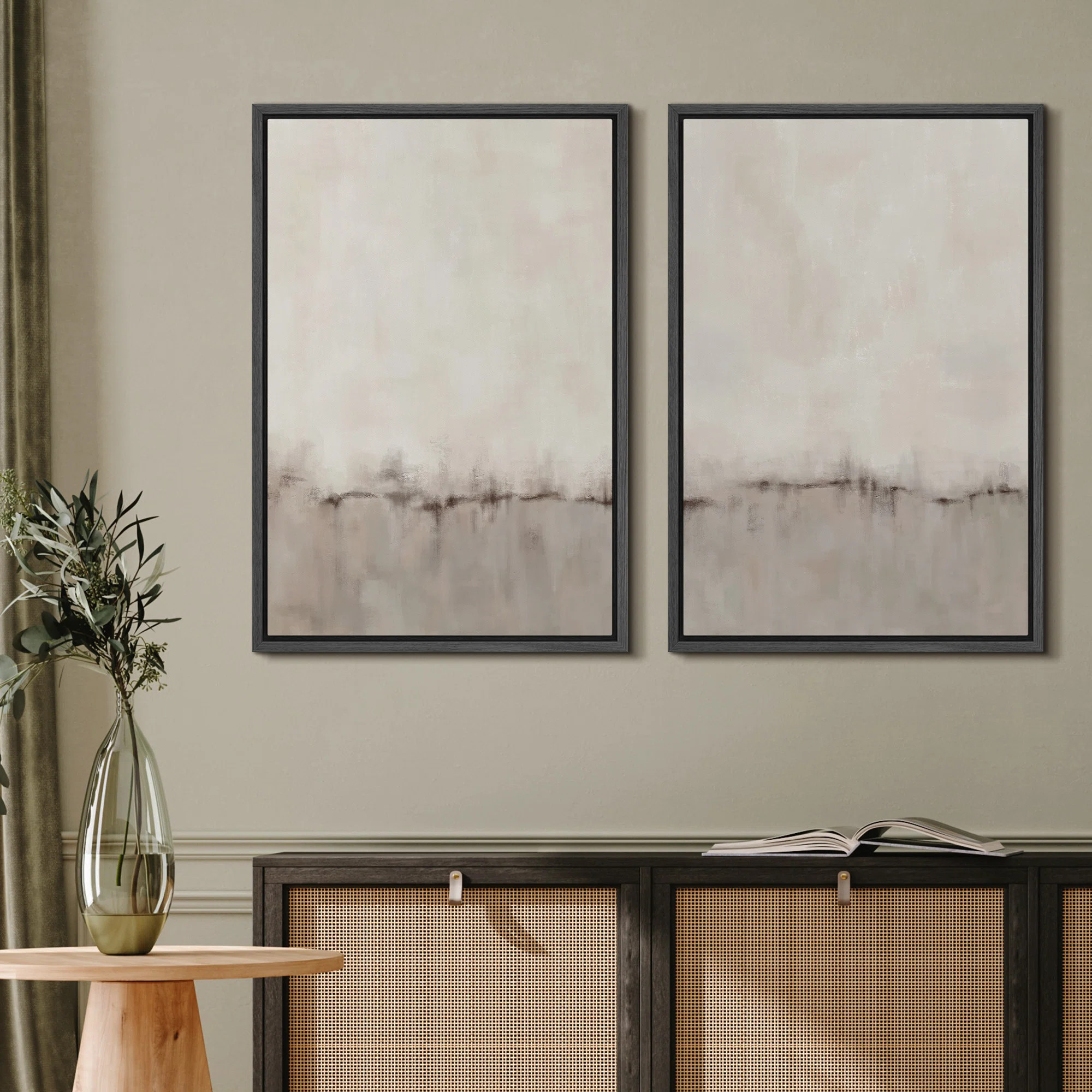 Duotone Tan Abstract Landscape Minimalist Neutral Framed Canvas 2 Pieces Print Modern Artworks | Wayfair North America