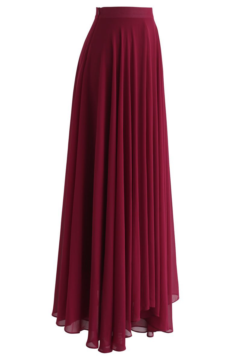 Timeless Favorite Chiffon Maxi Skirt in Wine | Chicwish