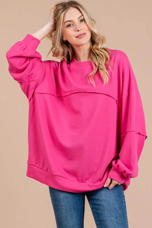 Ces Femme Exposed Seam Long Sleeve Sweatshirt Fuchisa / S | Casual Chic Boutique