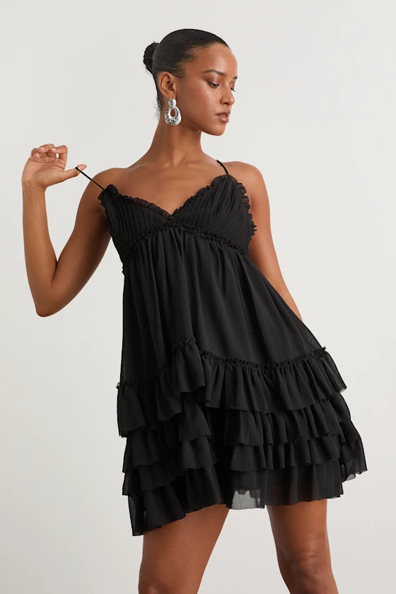 Asuka Black Ruffled Tiered Mini Dress | Lulus