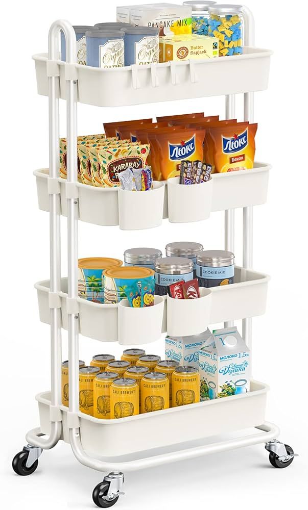 Pipishell 4-Tier Rolling Cart, Utility Cart with Lockable Casters, PP Plastic Storage Baskets, Ha... | Amazon (US)