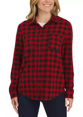 LANDS' END Women's Brushed Knit Flannel Shirt, Red, Small | Belk
