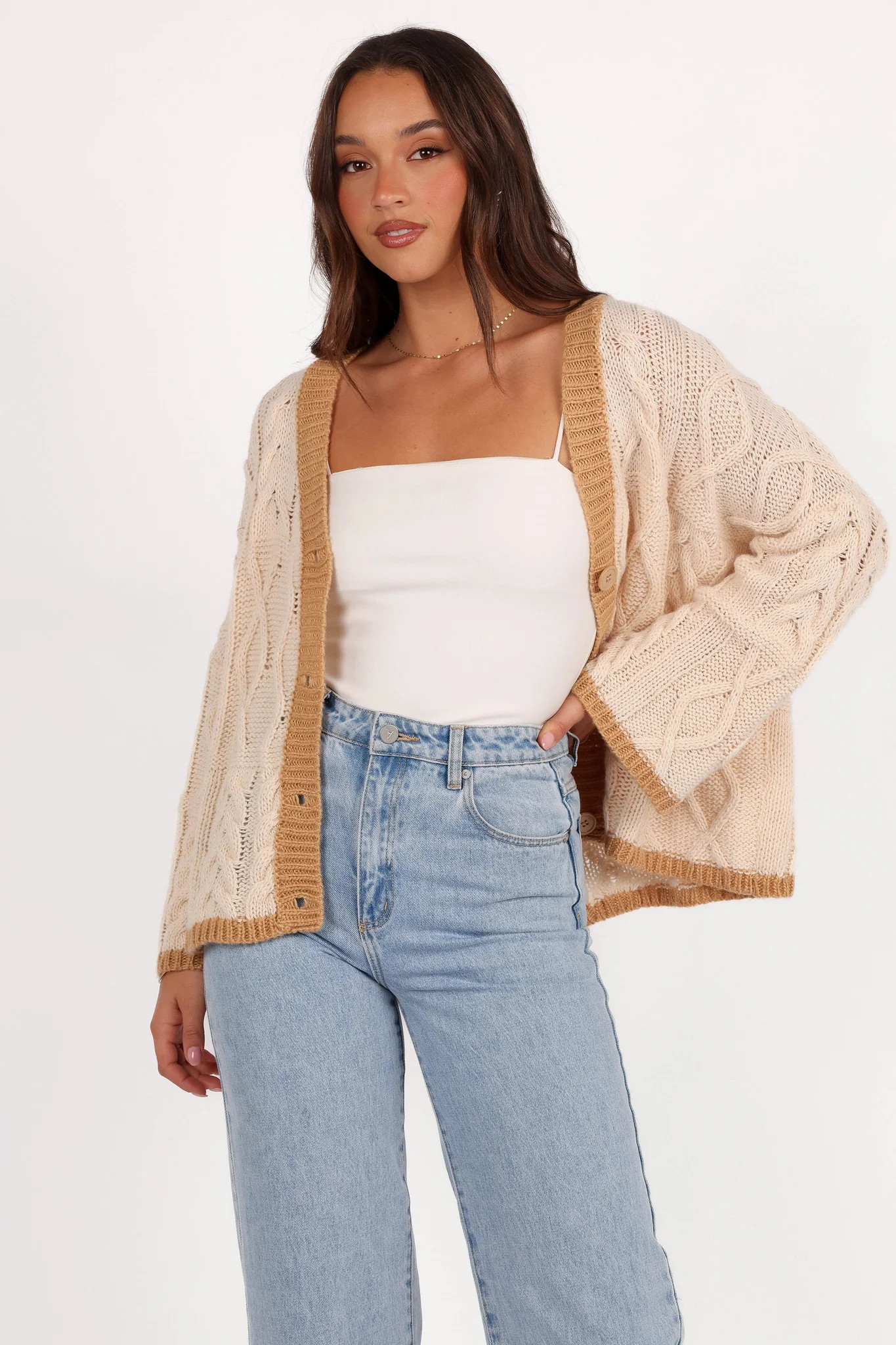 Zina Contrast Cardigan - Tan | Petal & Pup (US)