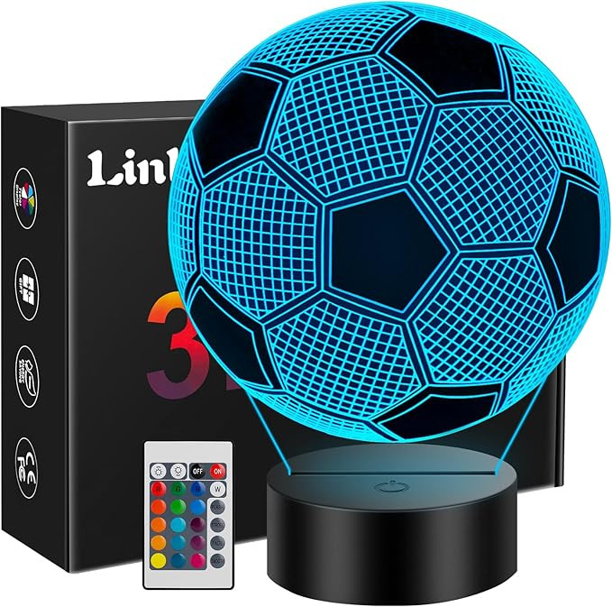 Linkax Soccer Gifts for Teens Boys Girls, Soccer Ball 3D Illusion Lamp Night Light Room Decor, 16... | Amazon (US)