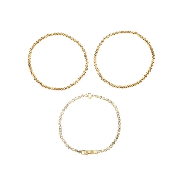 Time and Tru Goldtone and Crystal Beaded Stretch Bracelets, 3 Pieces, Initial Letter C | Walmart (US)