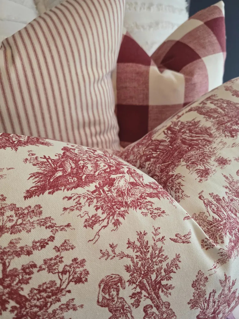 3 Pattern Options: Pompeian Red Toile.Check.Ticking Stripe.Pillowcovers.Slicovers.Pillowcase | Etsy (US)