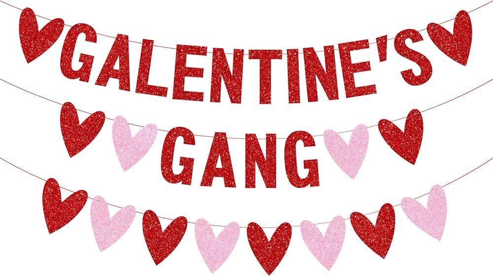 Galentines Gang Banner with Love Hearts, Happy Galentine’s Day Banner, Galentines Day Party Dec... | Amazon (US)