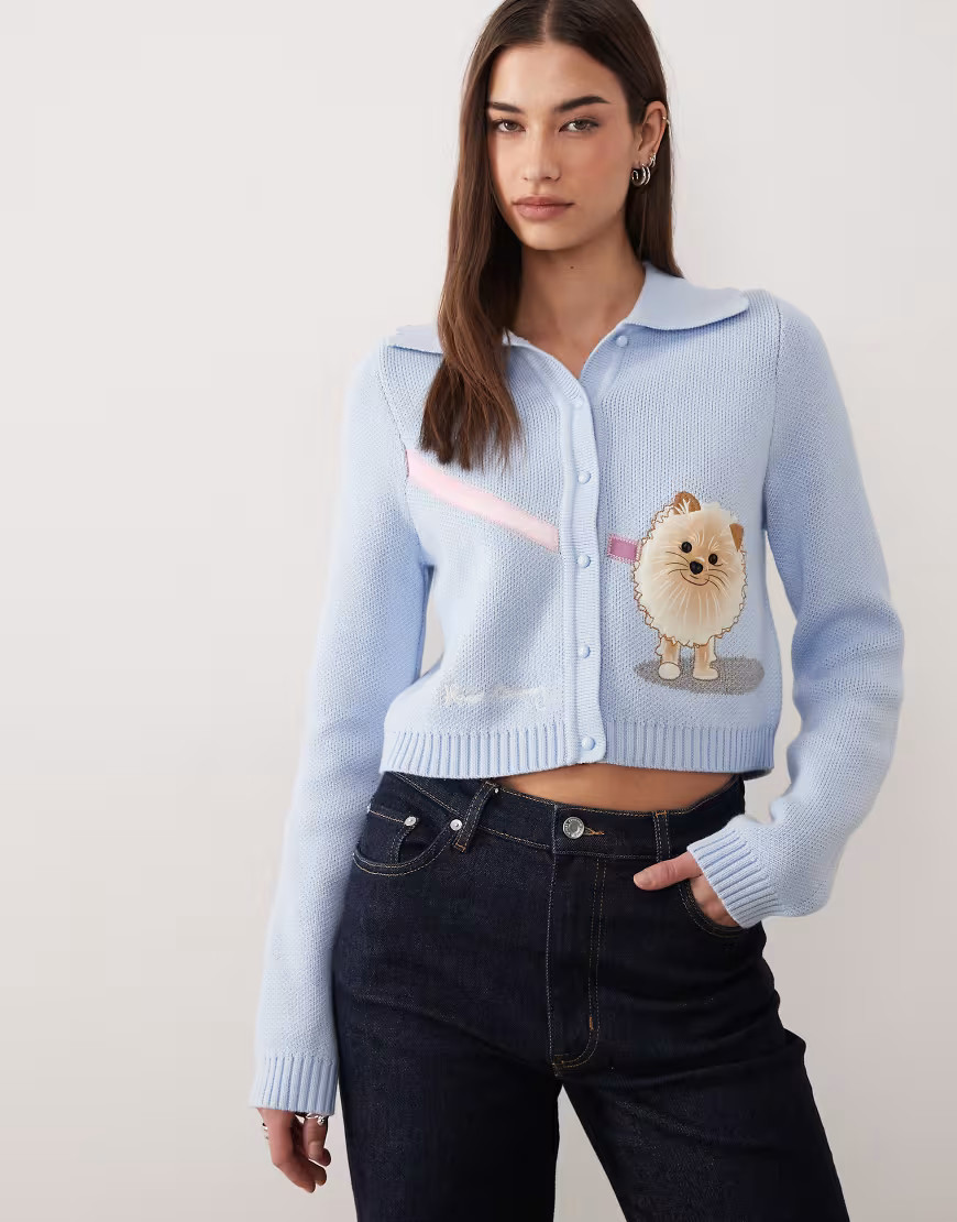 House of Sunny pom pom tripper dog cardigan in sky blue | ASOS (Global)