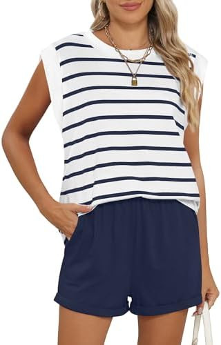 RUBZOOF 2 Piece Outfits for Women Lightweight Matching Lounge Sets Cap Sleeve Top and Elastic Wai... | Amazon (US)