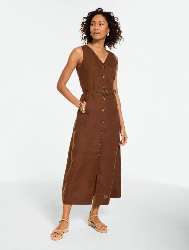 Linen Belted Midi Shift Dress | Talbots