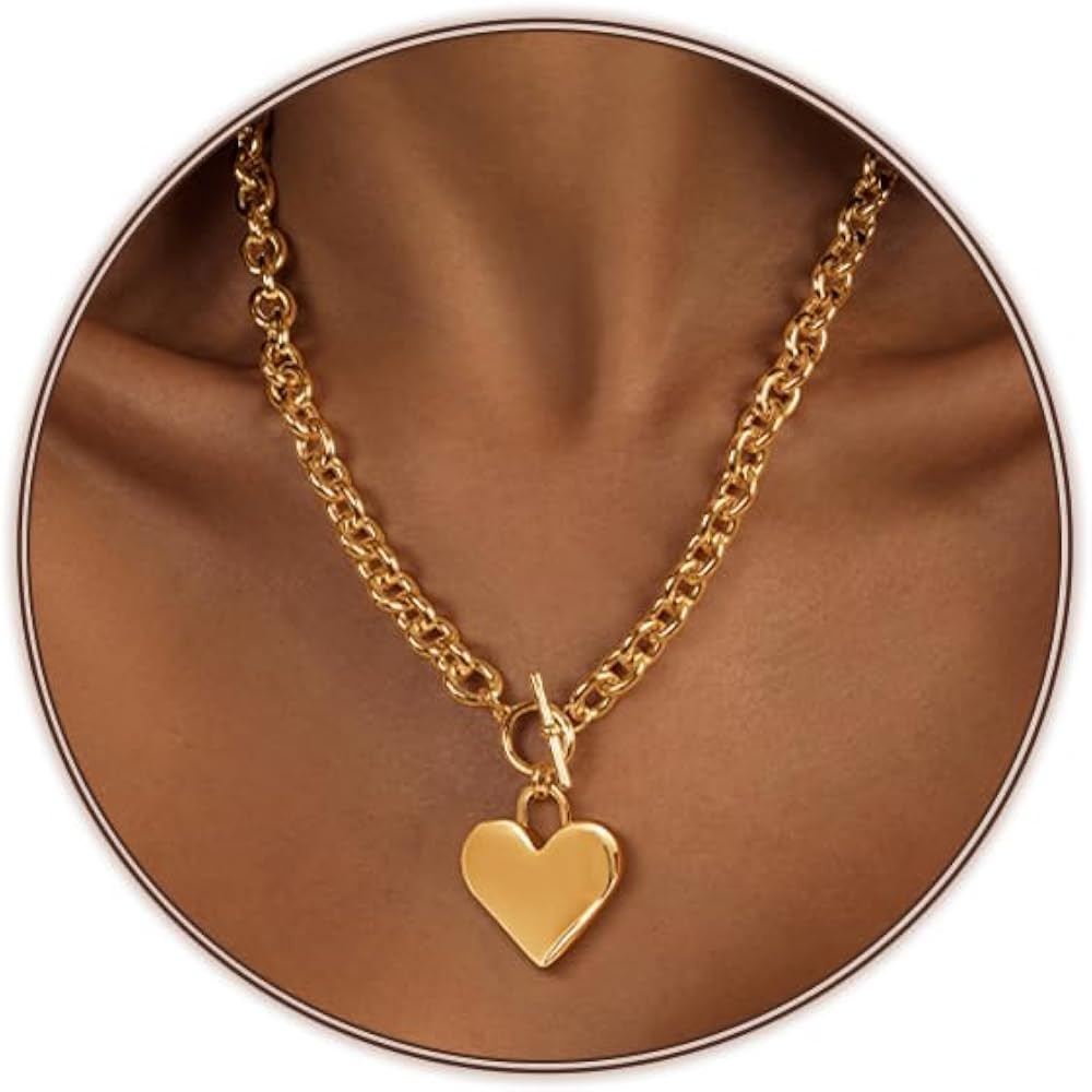 Airmb Heart Necklace for Women Gold/Silver Plated Trendy Heart Choker Lover Pendant Hypoallergeni... | Amazon (US)