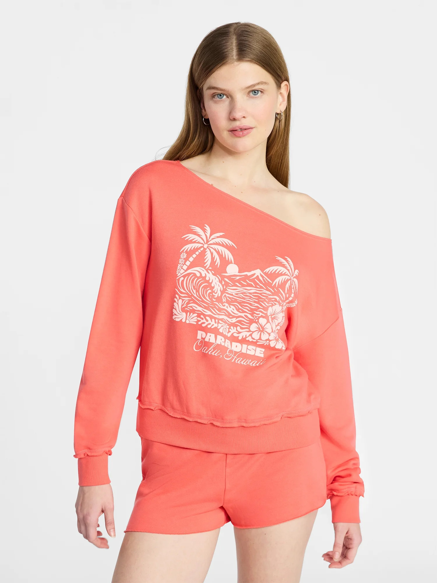 No Boundaries Off Shoulder Sweatshirt with Long Sleeves, Women’s Sizes XXS-4X | Walmart (US)
