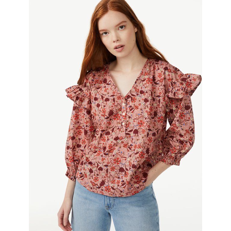 Free Assembly Women's Ruffle Sleeve Top - Walmart.com | Walmart (US)