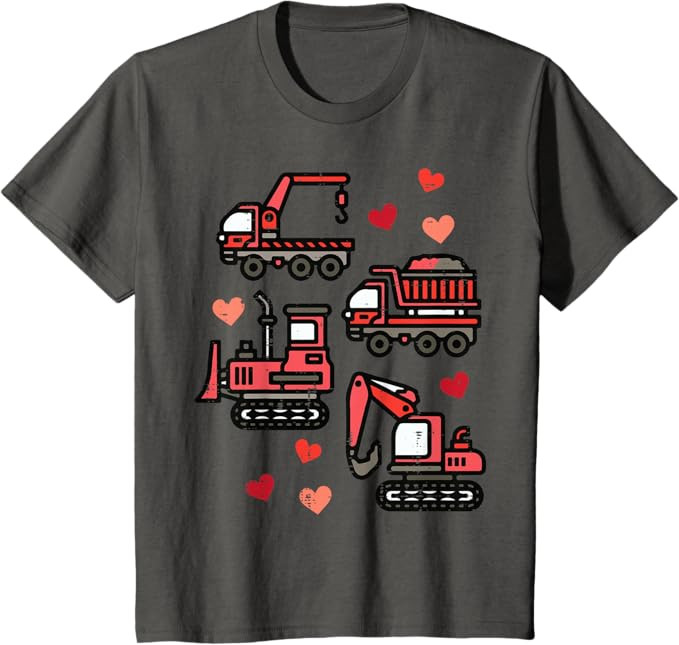 Kids Valentines Day Construction Trucks Funny Boys Kids Toddler T-Shirt | Amazon (US)