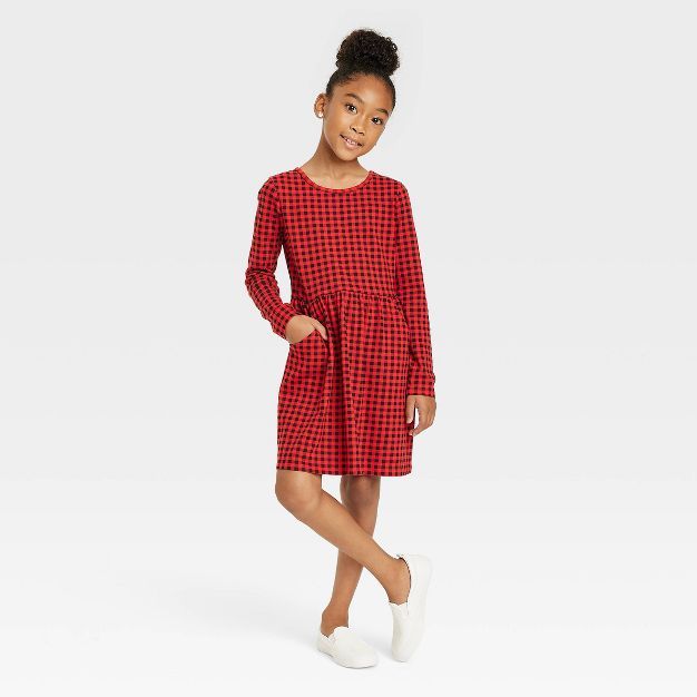 Girls' Printed Long Sleeve Knit Dress - Cat & Jack™ | Target