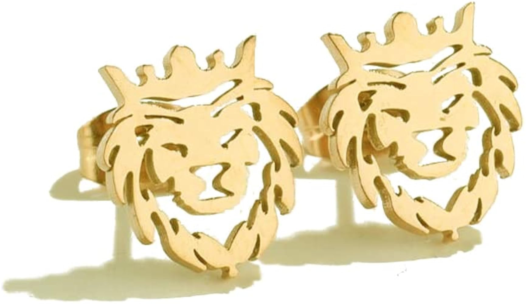 Minimalist Lion Head Stud Earrings Stainless Steel Hollow Animal Crown Pierced Studs Earring Fash... | Amazon (US)
