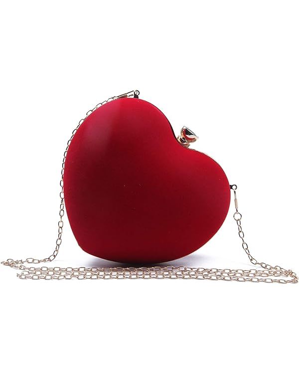 SUKUTU Womens Heart Shape Evening Bag Purse Velvet Party Tote Mini Handbag Clutch Chain Clear Sho... | Amazon (US)