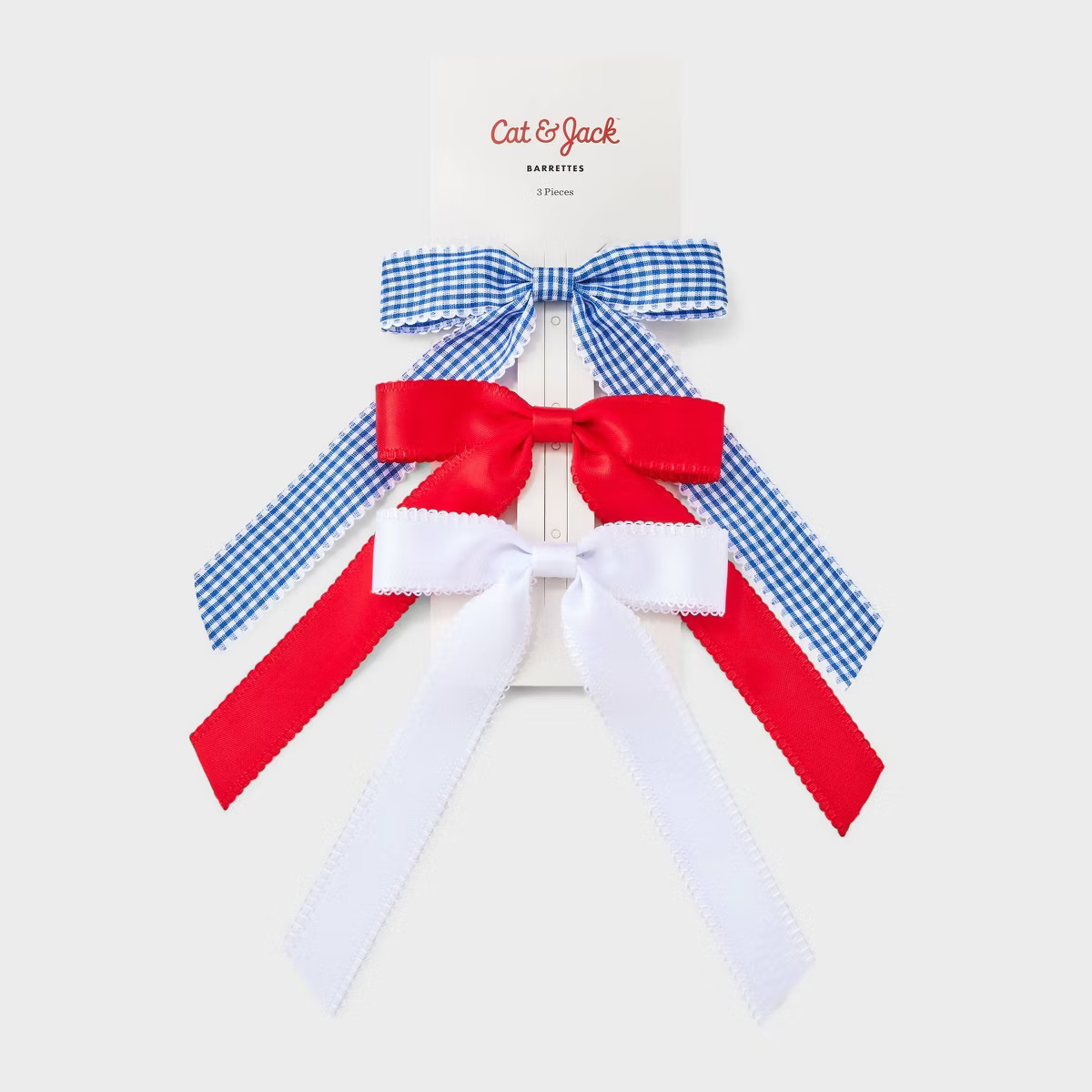 Girls' 3pk Gingham Bow Barrette Set - Cat & Jack™ Blue/White/Red | Target