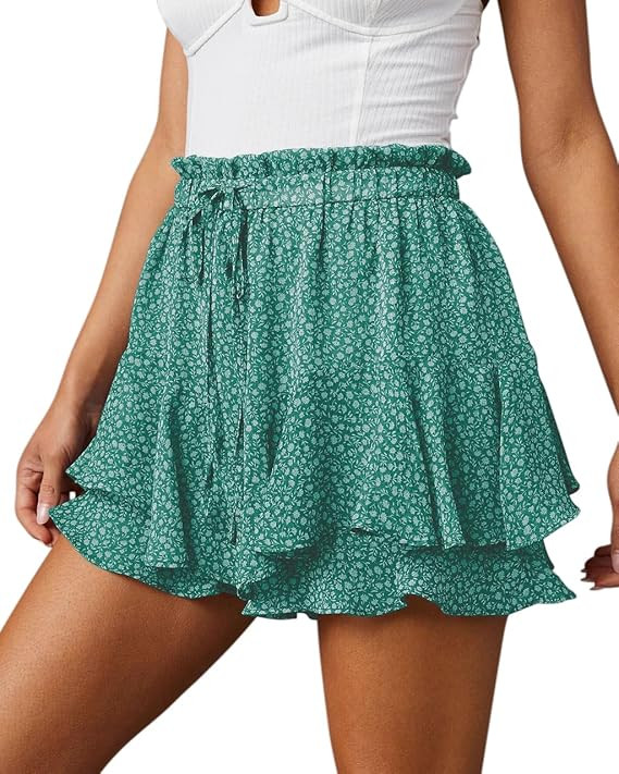 Flowy Shorts for Women Casual Boho Floral Skorts Ruffle Mini Skirts Running Tennis Butterfly Chif... | Amazon (US)