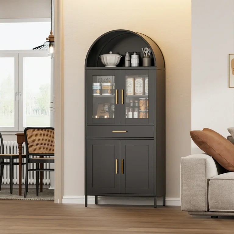 Gaeanet 73" H Metal Arched Cabinet with 4 Door &1 Drawer, Arched Bookcase with 2 Shelves,Modern F... | Walmart (US)