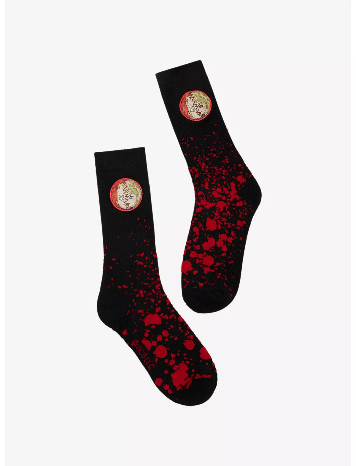 Chucky Tiffany Split Patch Blood Splatter Crew Socks | Hot Topic