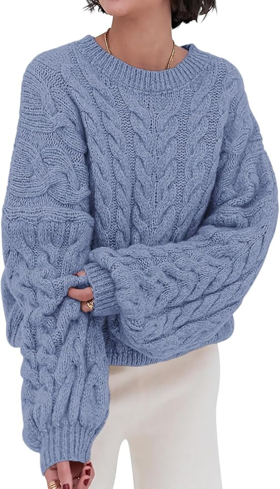 PRETTYGARDEN Womens Sweaters Fall 2025 Cable Knit Long Sleeve Crewneck Oversized Sweater Chunky P... | Amazon (US)
